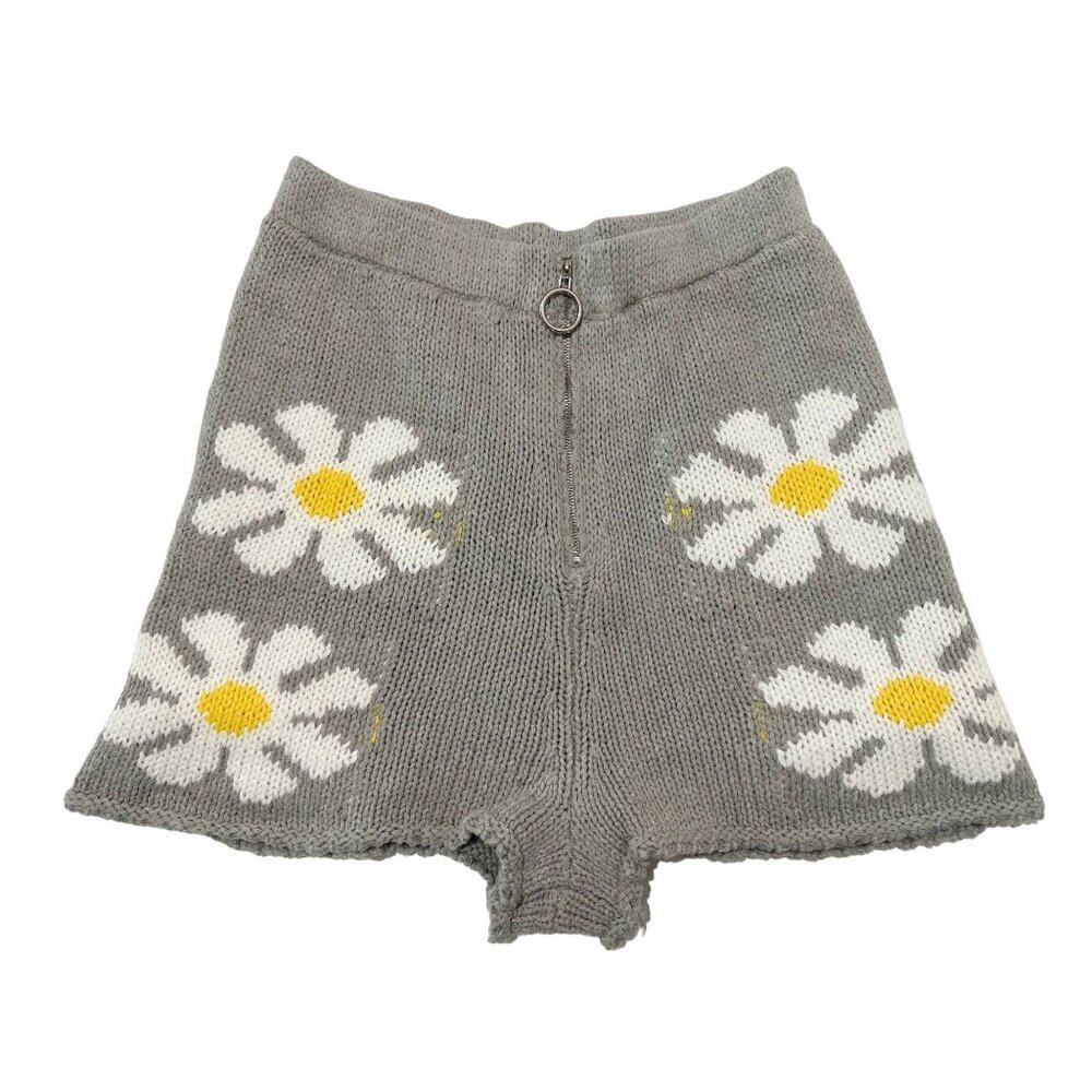 Storia Floral Knitted Shorts Women Large Gray High Rise Lined Boho Daisy floral - Picture 16 of 16